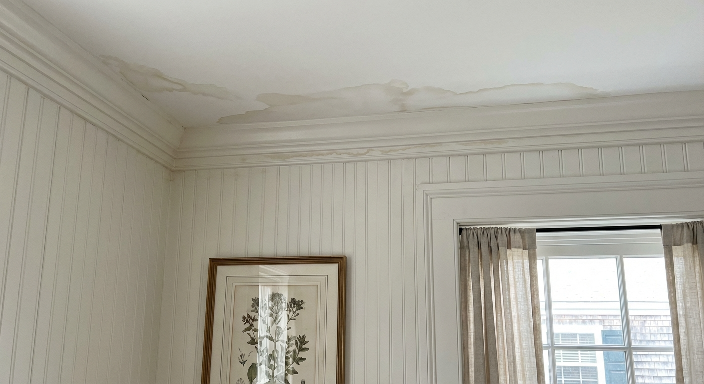 Water stain on guest bedroom ceiling